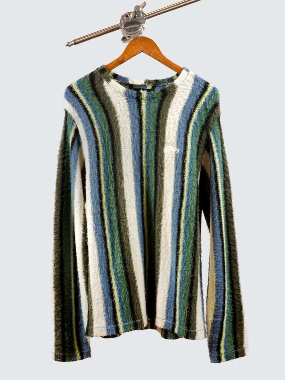 Stussy SS22 Vertical Stripe Knit Crew Green Multicolor Sweater S
